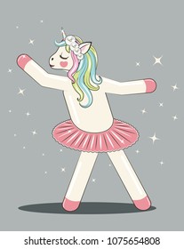 Cute Unicorn ballerina. Can be used for baby t-shirt print, fashion print design, kids wear, baby shower celebration greeting and invitation card.