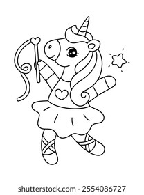 Cute unicorn ballerina coloring page illustration