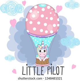 Cute unicorn in a balloon vector