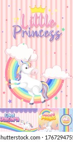 Cute unicorn banner on pastel background color illustration