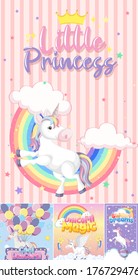 Cute unicorn banner on pastel background color illustration