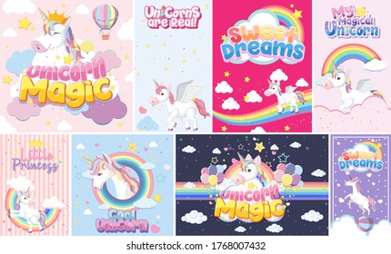 Cute unicorn banner on pastel background color illustration