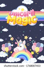 Cute unicorn banner on pastel background color illustration