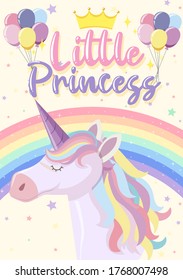 Cute unicorn banner on pastel background color illustration
