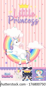 Cute unicorn banner on pastel background color illustration