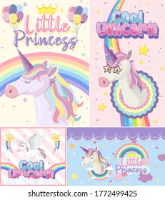 Cute unicorn banner on pastel background color illustration