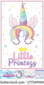 Cute unicorn banner on pastel background color illustration