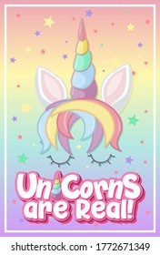 Cute unicorn banner on pastel background color illustration