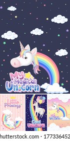 Cute unicorn banner on pastel background color illustration