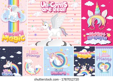Cute unicorn banner on pastel background color illustration