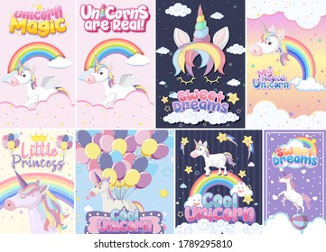 Cute unicorn banner on pastel background color illustration