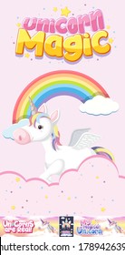 Cute unicorn banner on pastel background color illustration