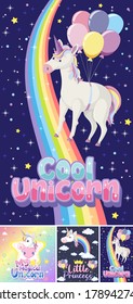 Cute unicorn banner on pastel background color illustration