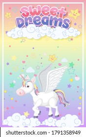 Cute unicorn banner on pastel background color illustration