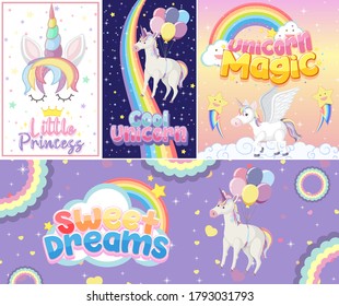 Cute unicorn banner on pastel background color illustration
