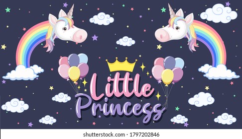 Cute unicorn banner on pastel background color illustration