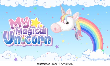 Cute unicorn banner on pastel background color illustration