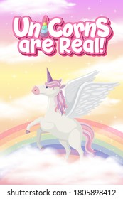 Cute unicorn banner on pastel background color illustration