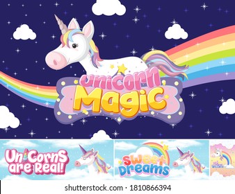 Cute unicorn banner on pastel background color illustration