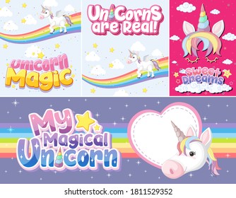 Cute unicorn banner on pastel background color illustration