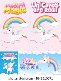 Cute unicorn banner on pastel background color illustration