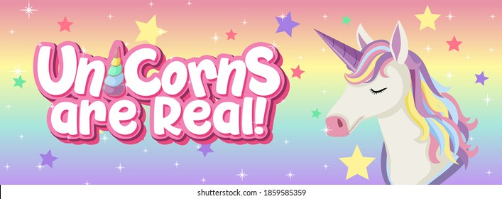 Cute unicorn banner on pastel background color illustration