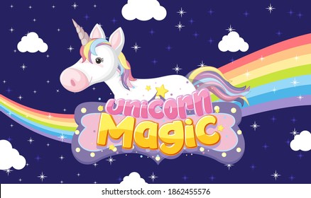 Cute unicorn banner on pastel background color illustration