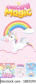 Cute unicorn banner on pastel background color illustration