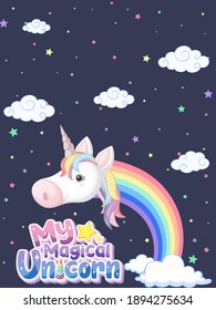 Cute unicorn banner on pastel background color illustration