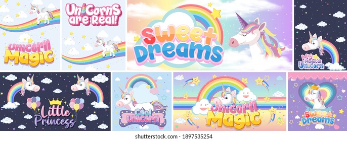 Cute Unicorn Banner On Pastel Background Color Illustration