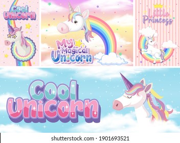 Cute Unicorn Banner On Pastel Background Color Illustration