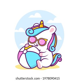 cute unicorn with beach ball
