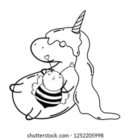 cute unicorn with bee kawaii character