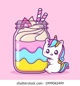 Cute Unicorn With Big Dessert In Jar