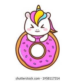 cute unicorn with big doughnut