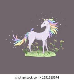 cute unicorn with bird vector colorful mane realistic