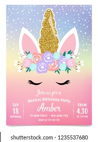 Cute Unicorn Birthday Party Invitation