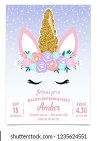 Cute Unicorn Birthday Party Invitation
