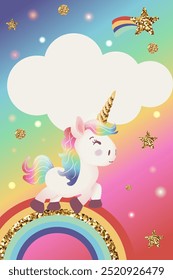 Cute unicorn birthday party invitation card. Vector