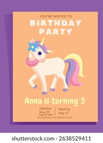 Cute Unicorn Birthday Party Invitation for Kids – Editable Template