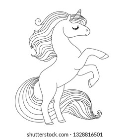 Cute unicornio. Ilustración en blanco y negro para el libro de colorear. Vector