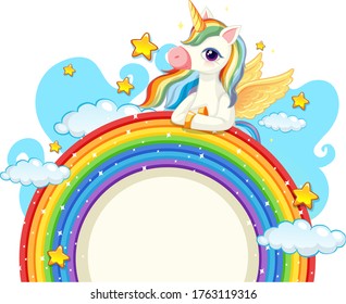 Cute unicorn with blank banner illustration