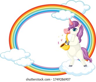 Cute unicorn with blank banner music theme illustration