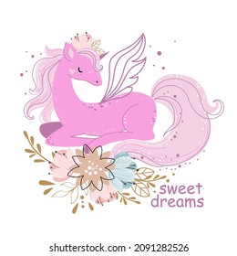 Cute unicorn in boho style. Vector illustration isolated. Scandinavian design for t-shirt, nursery art
