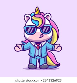 Cute Unicorn Business Cartoon Vector Icon Illustration. Animal Business Icon Concept Isolated Premium Vector. Flat Cartoon Style