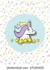 cute unicorn card, illustration in vector format