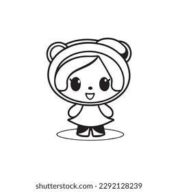 A cute unicorn cartoon baby vector line art.