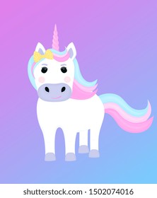 Cute unicorn cartoon character. Funny fantastic hero. Fairytale.