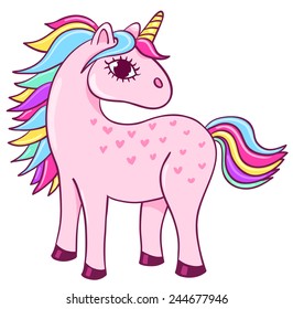 Cute unicorn. Cartoon children illustration. Isolated on white.