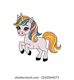 Cute unicorn cartoon design and coloring pages